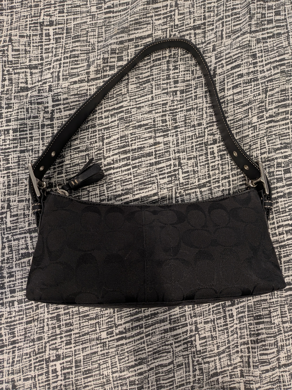 Coach Black Hampton Baguette Demi Signature Jacquard Shoulder Bag